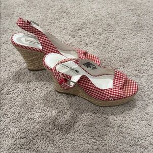 Red Gingham Espadrille Slingback Wedges